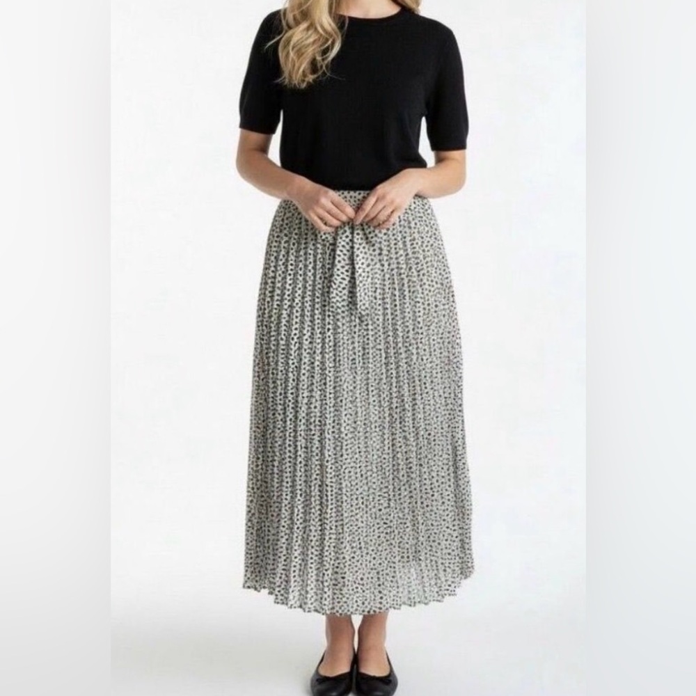 Joie Pleated Midi Skirt Black White Print Tie Waist Size S
